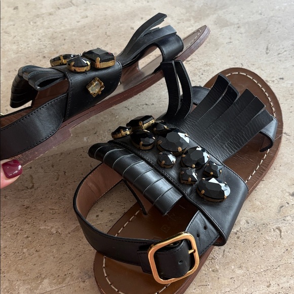 Marni leather Fringe crystal embellishmentsandals